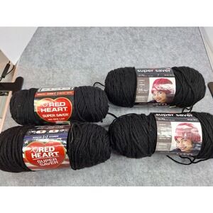 Red Heart Super Saver Yarn 4 Skeins Black 0312 Worsted Medium 4 Acrylic 1456 Yds